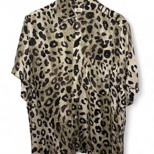 Brioni Olive & Black Leopard Print Button-Up Shirt